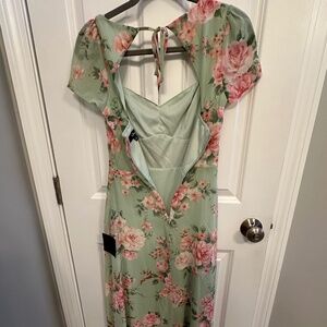 Lulu's Truly Unforgettable Sage Green Floral Short Sleeve Maxi Dress